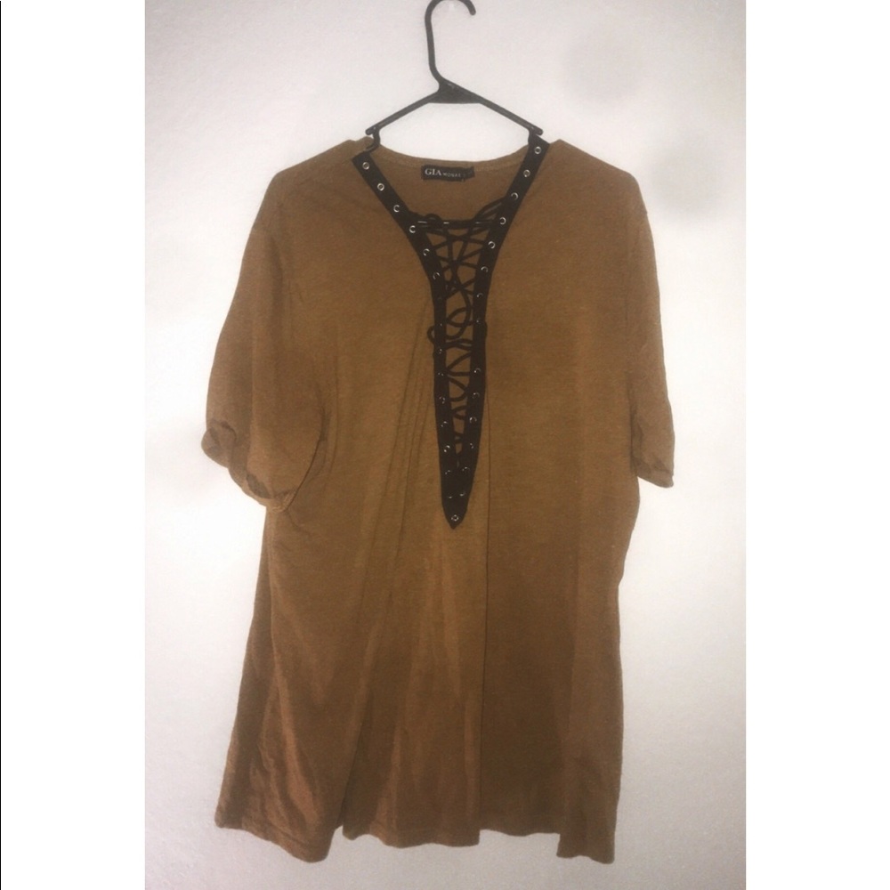 Tan Lace up T-shirt / Dress